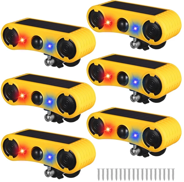 Main image of 6 Pack Solar Motion Sensor Alarm 129db Motion Detector Noise Maker 13 Sound Detector Strobe Light, 4 Modes Animal Deterrent Dog Barking Alarm, Mount on Ground Fence Wall Garden