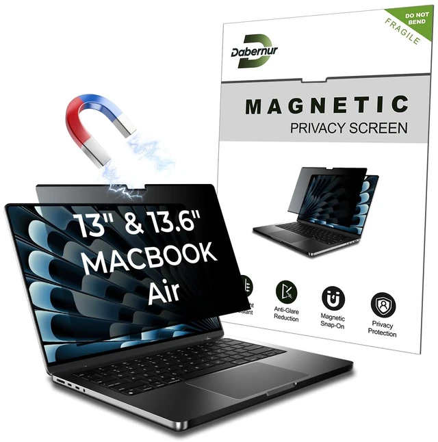 Main image of Privacy Screen Protector for MacBook Air 13.6/13 Inch (2022-2026,M2-M5) Magnetic Snap 30° Side Privacy Eye-Comfort Anti-Glare Blue Light Filter Seamless Lid Fit