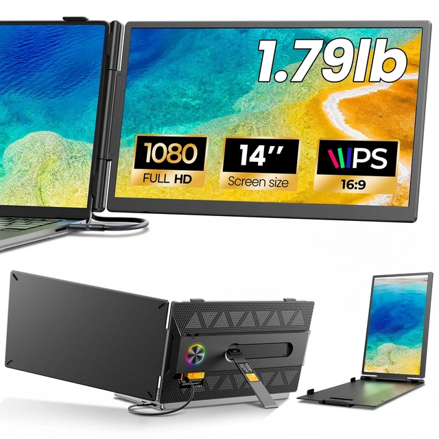 Main image of Laptop Screen Extender, 14" 1080P IPS Portable Monitor, Ultra-Slim, 1.79 lb 0.27" Ultra Slim USB-C/HDMI Plug & Play Dual Screen for 13-17.3" Laptops, Compatible with Windows/Mac/Chrome/Switch/Android