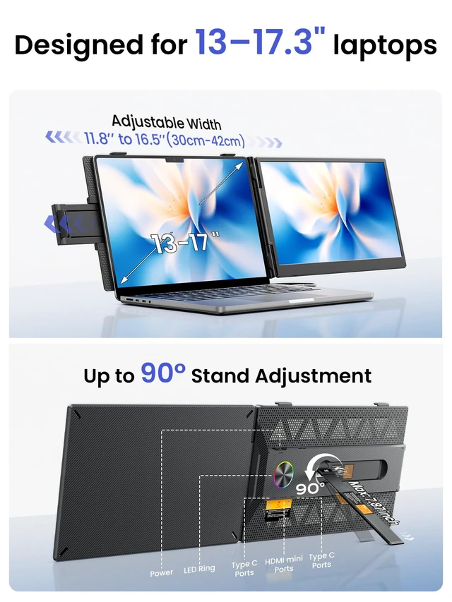 Alt view image 6 of 7 - Laptop Screen Extender, 14" 1080P IPS Portable Monitor, Ultra-Slim, 1.79 lb 0.27" Ultra Slim USB-C/HDMI Plug & Play Dual Screen for 13-17.3" Laptops, Compatible with Windows/Mac/Chrome/Switch/Android