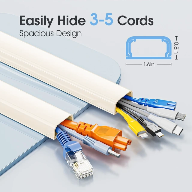 Alt view image 2 of 7 - Large Cord Hider - 47in Wire Hiders for TV on Wall, Paintable Cable Hider, X-Large Cable Management Kit, Cord Hiding for Wall, W1.6in H0.8in, Beige