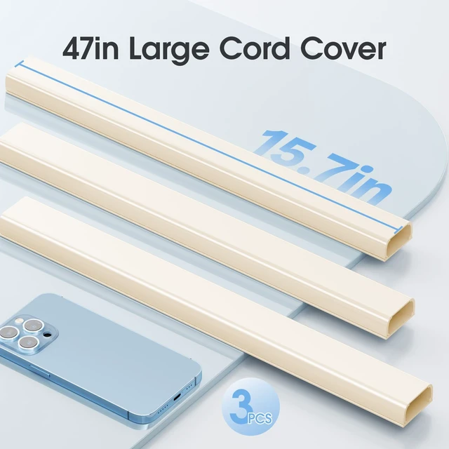 Alt view image 3 of 7 - Large Cord Hider - 47in Wire Hiders for TV on Wall, Paintable Cable Hider, X-Large Cable Management Kit, Cord Hiding for Wall, W1.6in H0.8in, Beige