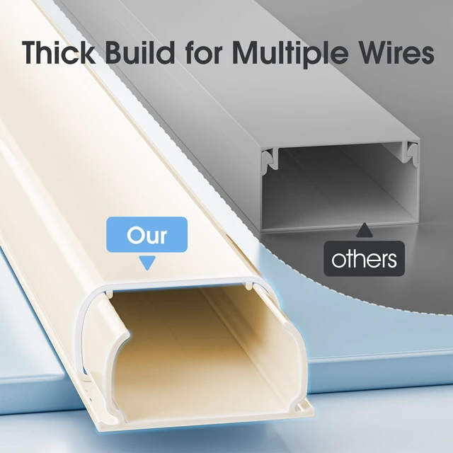 Alt view image 5 of 7 - Large Cord Hider - 47in Wire Hiders for TV on Wall, Paintable Cable Hider, X-Large Cable Management Kit, Cord Hiding for Wall, W1.6in H0.8in, Beige