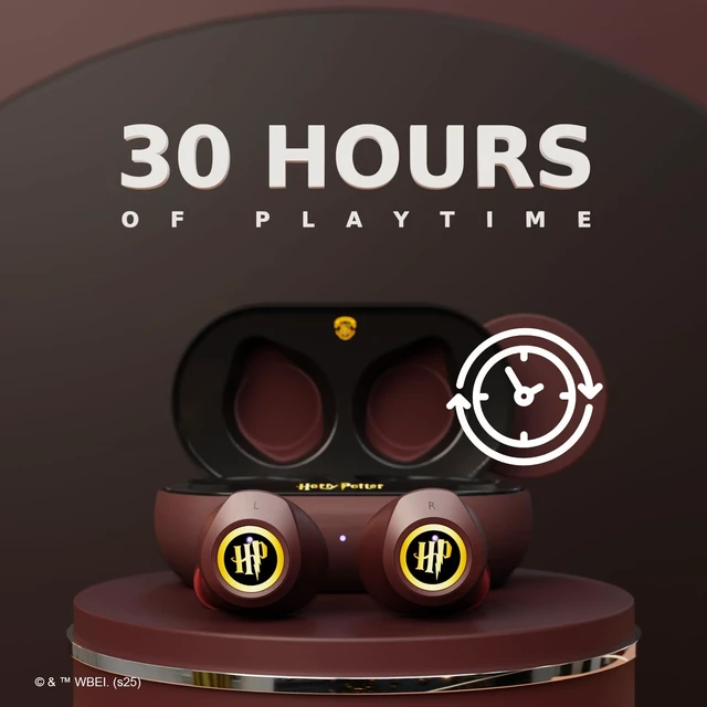 Alt view image 3 of 7 - Harry Potter Hogwarts Crest Wireless Bluetooth Earbuds with Charging Case, Built-in Mic, 30 Hr Playtime, Officially Licensed Harry Potter Gifts for Women, Men, Teens, Kids and All Fans