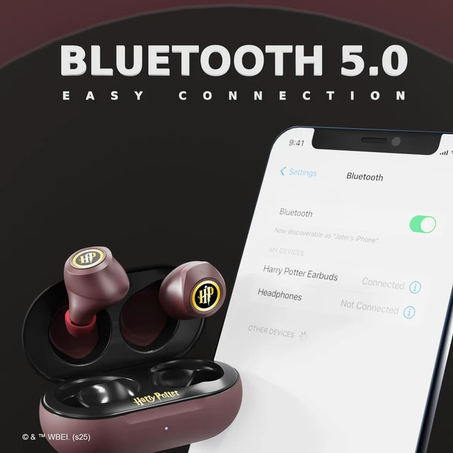 Alt view image 6 of 7 - Harry Potter Hogwarts Crest Wireless Bluetooth Earbuds with Charging Case, Built-in Mic, 30 Hr Playtime, Officially Licensed Harry Potter Gifts for Women, Men, Teens, Kids and All Fans