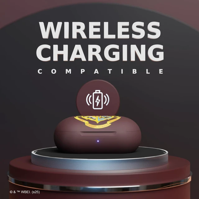 Alt view image 5 of 7 - Harry Potter Hogwarts Crest Wireless Bluetooth Earbuds with Charging Case, Built-in Mic, 30 Hr Playtime, Officially Licensed Harry Potter Gifts for Women, Men, Teens, Kids and All Fans