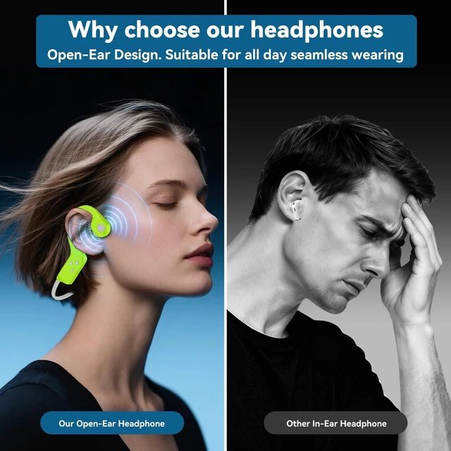 Alt view image 5 of 7 - Bone Conduction Headphones, Bluetooth 6.0 Open Ear Headphones with Mic, Type-C Quick Charge, Long Battery Life, IPX5 Sweatproof, Lightweight Comfortable for Gym, Sports, and Driving(Green)