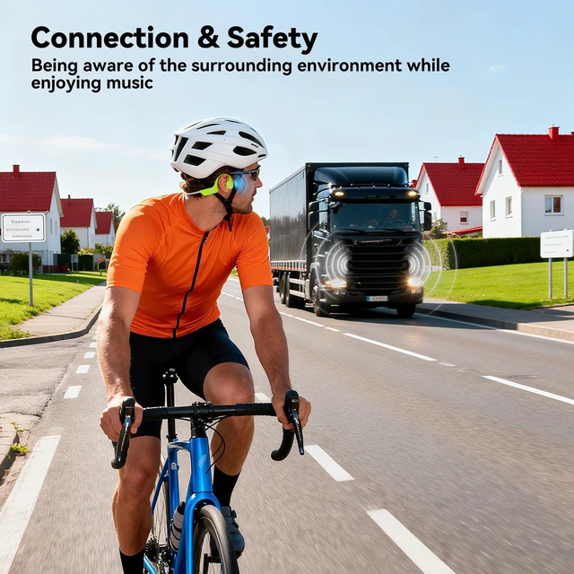 Alt view image 6 of 7 - Bone Conduction Headphones, Bluetooth 6.0 Open Ear Headphones with Mic, Type-C Quick Charge, Long Battery Life, IPX5 Sweatproof, Lightweight Comfortable for Gym, Sports, and Driving(Green)