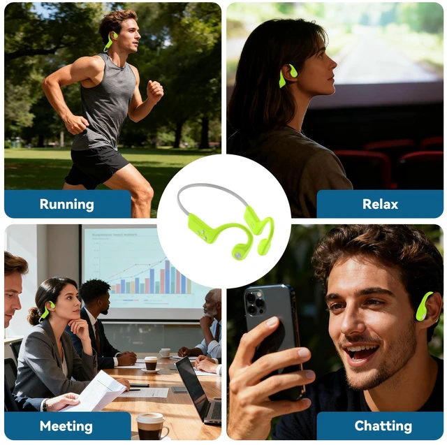 Alt view image 7 of 7 - Bone Conduction Headphones, Bluetooth 6.0 Open Ear Headphones with Mic, Type-C Quick Charge, Long Battery Life, IPX5 Sweatproof, Lightweight Comfortable for Gym, Sports, and Driving(Green)