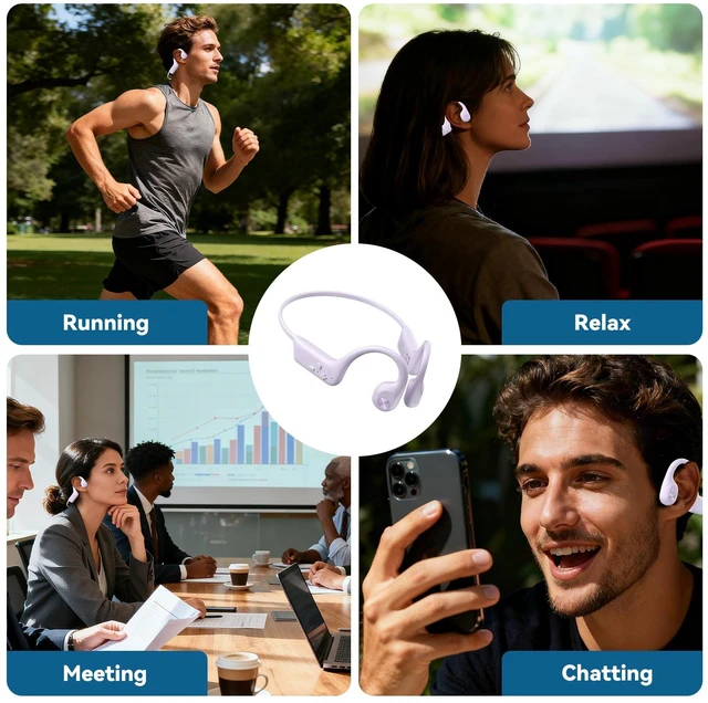 Alt view image 7 of 7 - Bone Conduction Headphones, Bluetooth 6.0 Open Ear Headphones with Mic, Type-C Quick Charge, Long Battery Life, IPX5 Sweatproof, Lightweight Comfortable for Gym, Sports, and Driving(Purple)