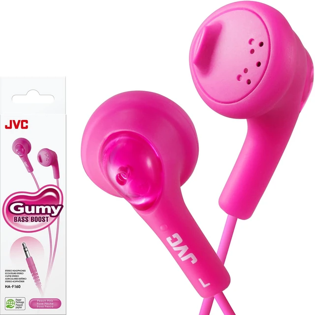 Main image of HAF160P Gumy Ear Bud Headphone Pink Oval Form with Soft Rubber Body for Comfortable Fit, Powerful Sound with Bass Boost Design, Color Cord
