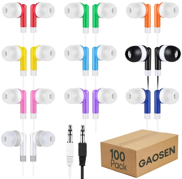 Main image of Bulk Earbuds Headphones 100 Pack for Kids School Classroom,Multi Colored in-Ear Earphones,Student Wired Ear Buds with 3.5 mm Jack for Computer Chromebook Laptop PC(GS01, 100 Mixed)