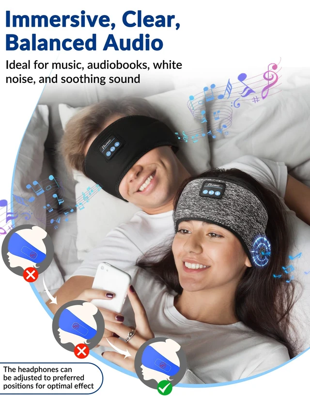 Alt view image 6 of 7 - Adjustable Sleeping Headphones 2PCS Hook-and-Loop Bluetooth Headband 14H Playback Wireless Sports Headband Headphones for Running, Yoga, Workout, Meditation, Cool Gadget Tech Gift - Black&Gray