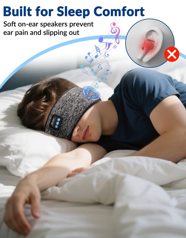 Alt view image 7 of 7 - Adjustable Sleeping Headphones 2PCS Hook-and-Loop Bluetooth Headband 14H Playback Wireless Sports Headband Headphones for Running, Yoga, Workout, Meditation, Cool Gadget Tech Gift - Black&Gray