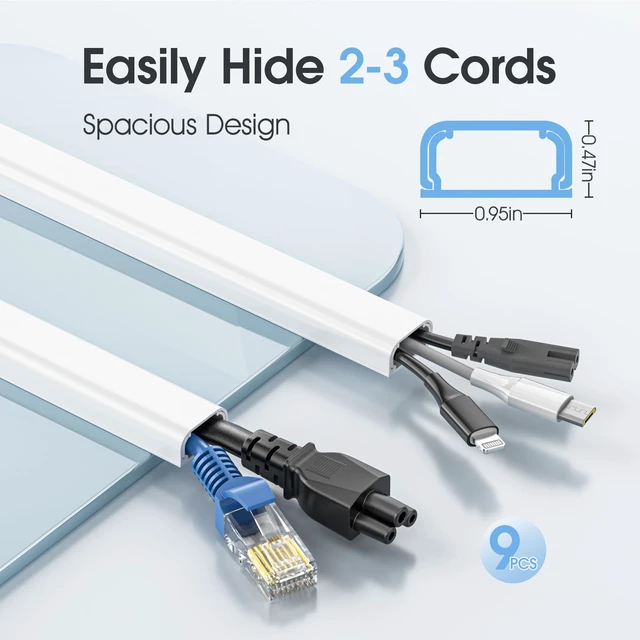 Alt view image 2 of 7 - 141in Cord Hdier for Wall, Paintable Wire Covers for 2 Cords TV on Wall, Medium Cable Management Kit, Cable Hiding for Wall White, W0.95in H0.47in