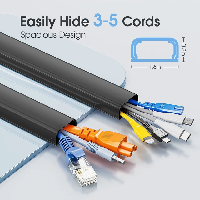 Alt view image 2 of 7 - Large Cord Hider - 47in Wire Hiders for TV on Wall, Paintable Cable Hider, X-Large Cable Management Kit, Cord Hiding for Wall, W1.6in H0.8in, Black