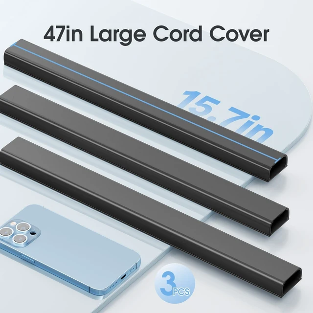 Alt view image 3 of 7 - Large Cord Hider - 47in Wire Hiders for TV on Wall, Paintable Cable Hider, X-Large Cable Management Kit, Cord Hiding for Wall, W1.6in H0.8in, Black