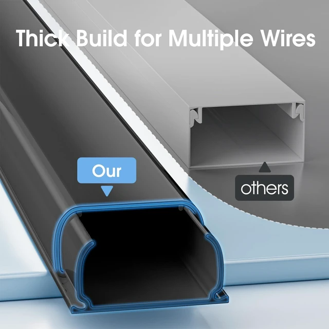 Alt view image 5 of 7 - Large Cord Hider - 47in Wire Hiders for TV on Wall, Paintable Cable Hider, X-Large Cable Management Kit, Cord Hiding for Wall, W1.6in H0.8in, Black