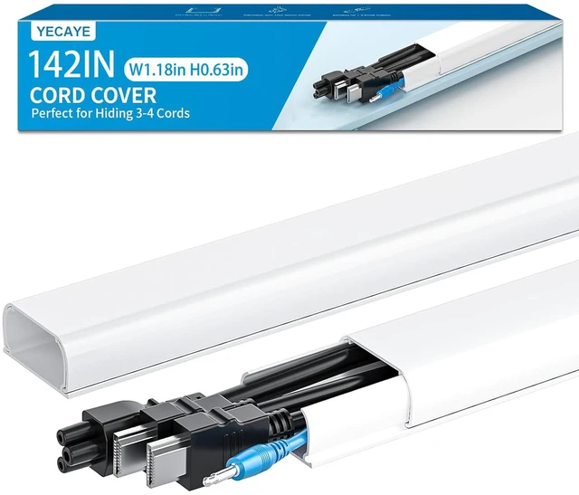 Main image of 142in Wall Cord Hider for 3-4 Cords, W1.18in H0.63in, White Large Cord Covers for Wires on wall, On-Wall Cord Cover Cable Concealer