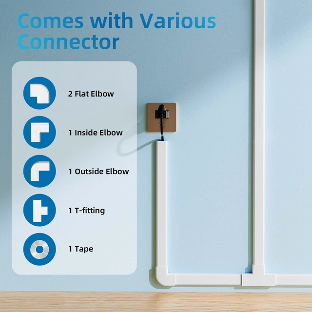 Alt view image 3 of 6 - 142in Wall Cord Hider for 3-4 Cords, W1.18in H0.63in, White Large Cord Covers for Wires on wall, On-Wall Cord Cover Cable Concealer