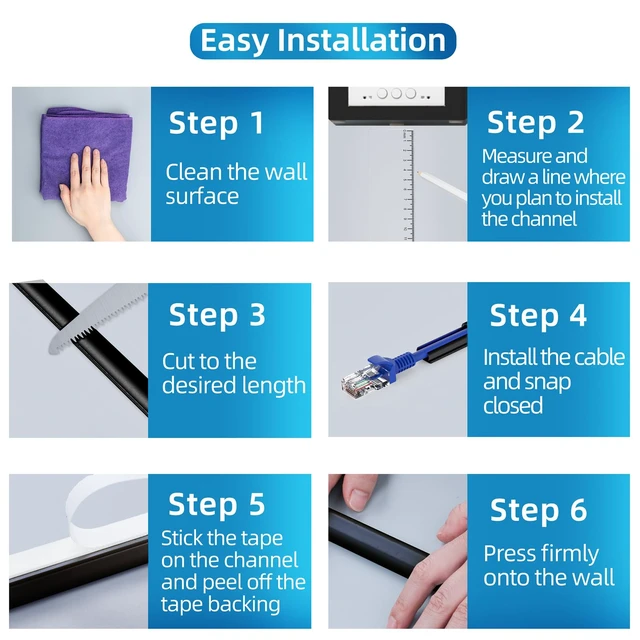 Alt view image 7 of 7 - 128in Mini Cord Hider, On-Wall Cord Cover, W0.5in H0.31in, Black Small Cord Covers for Wires on wall, Cable Management Hider for Single Wire