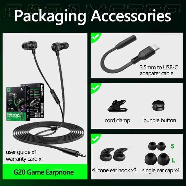 Alt view image 7 of 7 - Gaming Earbuds Wired, USB C & 3.5mm Dual Plug in Ear Headphones with Mic and Volume Control for Small Ears, Stereo Bass Noise Isolating Earphones for PC/PS4/PS5/Xbox Series/Switch/Sleep/Sport/Workout