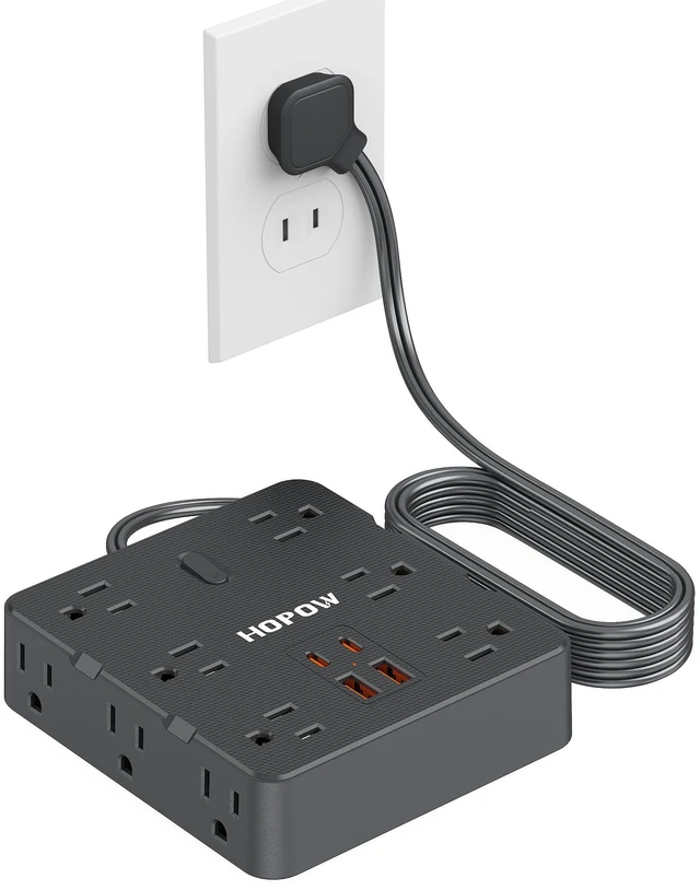 Main image of 12Outlets 2 Prong Power Strip with 4USB, 6FT Extension Cord for Old House 1700 Joules, Wall Mountable, Flat Plug, 2 Prong to 3 Prong Outlet Adapter, Wide Spaced, Black, for Non-Grounded Outlets