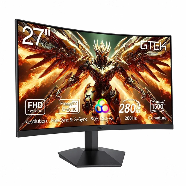 Main image of 27 Inch Curved Gaming Monitor 280Hz/240Hz FHD 1080P, 1500R Curved VA Display, 1ms MPRT, FreeSync, HDR, DP 1.4 & HDMI, VESA Compatible PC Monitor for Gaming, Streaming & Home Office
