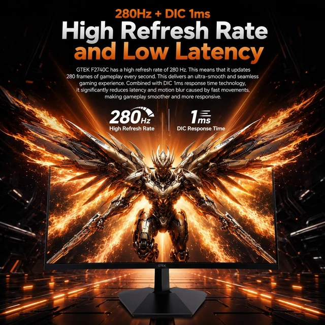 Alt view image 2 of 7 - 27 Inch Curved Gaming Monitor 280Hz/240Hz FHD 1080P, 1500R Curved VA Display, 1ms MPRT, FreeSync, HDR, DP 1.4 & HDMI, VESA Compatible PC Monitor for Gaming, Streaming & Home Office