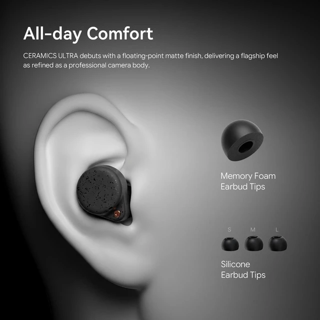 Alt view image 6 of 7 - Ceramics Ultra Noise Cancelling Earbuds, Bluetooth 6.0, LDAC/LHDC Hi-Res Audio, Advanced Hybrid ANC, 4 HD Mics, Low Latency, 99% Noise Reduction, Sweat Resistant, 11H/40H, Asteroid Black
