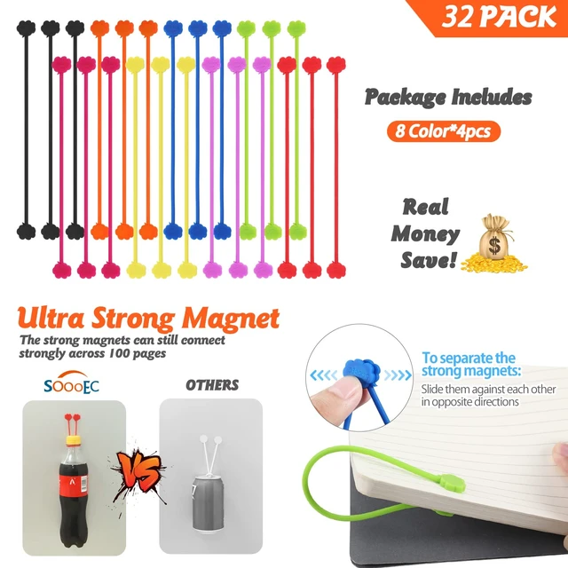Alt view image 7 of 7 - Magnetic Cable Ties 32 Pack, Cute Cloud 7.2" Silicone 8 Colors Strong Magnet Hold / Embedded Safe Magnet / Easy Slide Open / Soft Flex Silicone / Multi Use / Smiling Cloud / Fridge Magnet