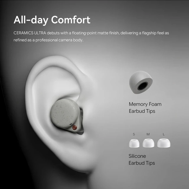 Alt view image 7 of 7 - Ceramics Ultra Noise Cancelling Earbuds, Bluetooth 6.0, LDAC/LHDC Hi-Res Audio, Advanced Hybrid ANC, 4 HD Mics, Low Latency, 99% Noise Reduction, Sweat Resistant, 11H/40H, Greige
