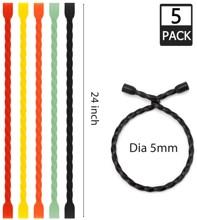 Alt view image 2 of 7 - 5 PCS 24-Inch Silicone Cable Ties Steel-Core Reusable Rubber Twist Ties Bendable Cable Ties for Bundling and Holding, All Purpose Cord Tie for Indoor and Outdoor (5 Colors)