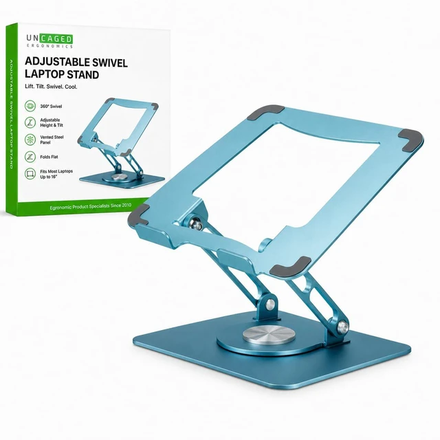 Main image of Laptop Stand for Desk Riser/360° Swivel (Ocean Blue) Cooling airflow prevents overheating, adjustable tilt & swivel for comfort, folds flat for laptops, MacBooks & iPads