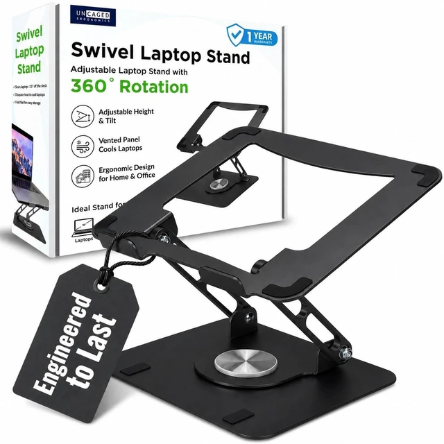 Main image of Laptop Stand for Desk Riser/360° Swivel (Black) Cooling airflow prevents overheating, adjustable tilt & swivel for comfort, folds flat for laptops, MacBooks & iPads