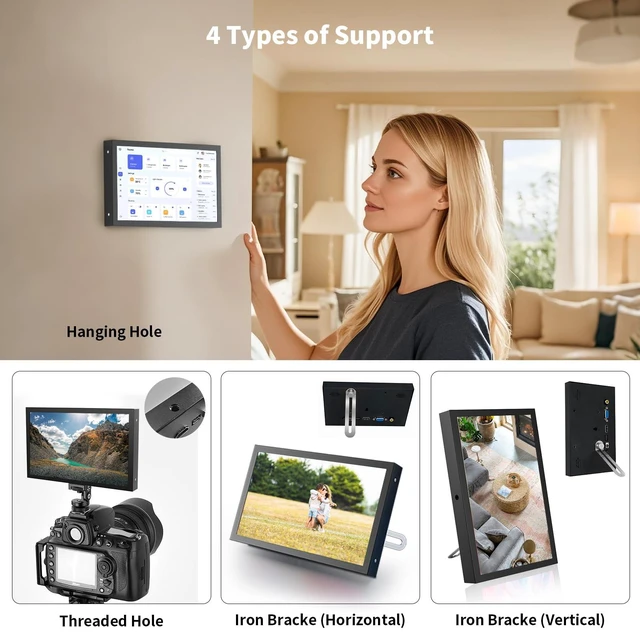 Alt view image 7 of 7 - 7 Inch Mini Monitor HDMI, Portable Vga Monitor with AV BNC 1024×600 LCD Screen with Built-in Speakers, 178° View Angle IPS, Multi-Function Mini Small Display for Raspberry Pi PC/TV/DVD/CVBS