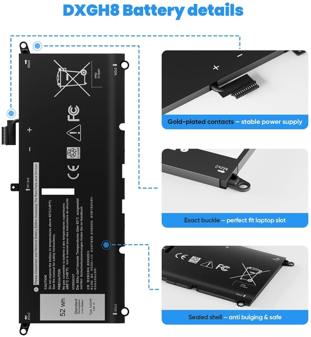 Alt view image 4 of 7 - 52Wh DXGH8 7.6V Battery for Dell XPS 13 9370 9380 Inspiron 13 7390 7391 2-in-1 5390 5391 14 7490 Latitude 3301 Vostro 13 5390 5391 G8VCF H754V 0H754V V48RM HK6N5 P82G P82G002 P113G P114G P115G 4 Cell