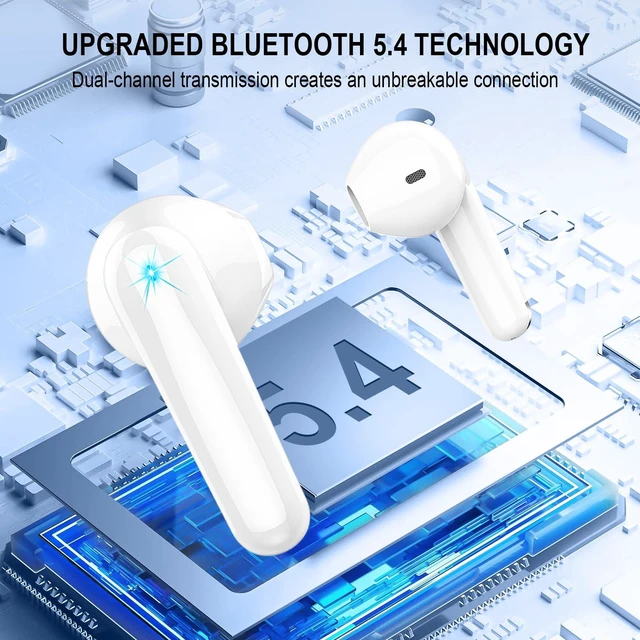 Alt view image 2 of 7 - Wireless Earbuds, Bluetooth 5.4 Headphones, 48H, Stereo Ear Buds, LED Display Earphones with Mic, IP7 Waterproof In EarBud, Comfort Fit, Bluetooth Earbuds for Phone Android iOS, Sport, Walk, White
