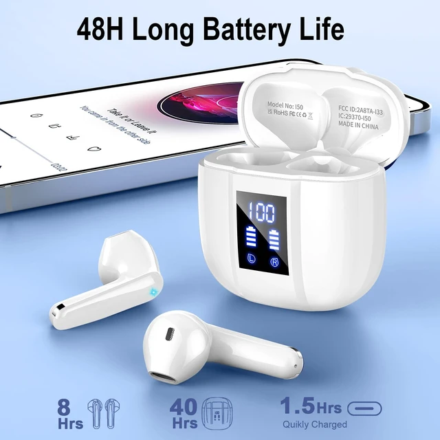 Alt view image 5 of 7 - Wireless Earbuds, Bluetooth 5.4 Headphones, 48H, Stereo Ear Buds, LED Display Earphones with Mic, IP7 Waterproof In EarBud, Comfort Fit, Bluetooth Earbuds for Phone Android iOS, Sport, Walk, White
