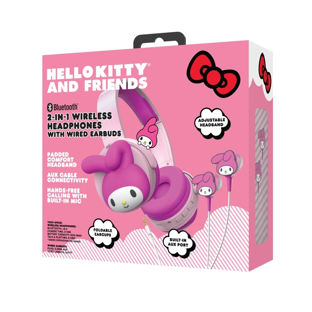Alt view image 6 of 6 - 2-in-1 Wireless Bluetooth Headphones with Wired Earbuds Foldable Over-Ear Headset with Built-in Mic, AUX Cable, Adjustable Headband, and Onboard Controls My Melody