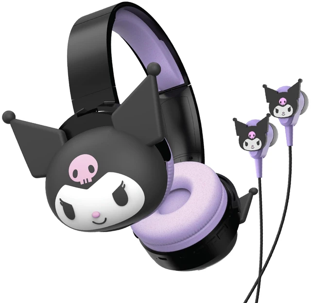 Main image of 2-in-1 Wireless Bluetooth Headphones with Wired Earbuds Foldable Over-Ear Headset with Built-in Mic, AUX Cable, Adjustable Headband, and Onboard Controls Kuromi