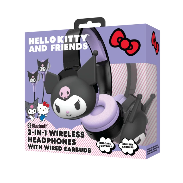 Alt view image 5 of 6 - 2-in-1 Wireless Bluetooth Headphones with Wired Earbuds Foldable Over-Ear Headset with Built-in Mic, AUX Cable, Adjustable Headband, and Onboard Controls Kuromi
