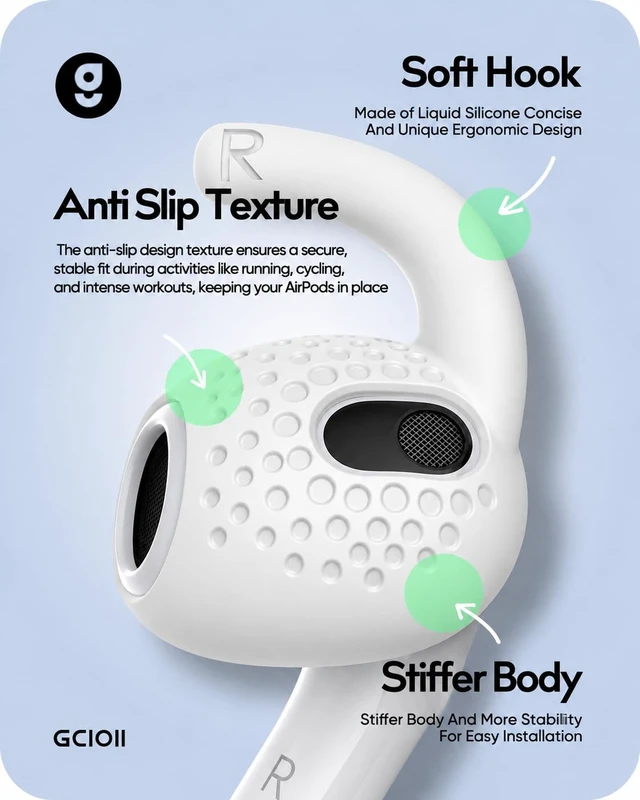 Alt view image 3 of 6 - 3 Pairs for AirPods 3 Ear Hooks Covers, Anti Slip Sport Ear Tips Added Storage Pouch, Accessories Compatible with Apple AirPods 3rd Generation (2021), White