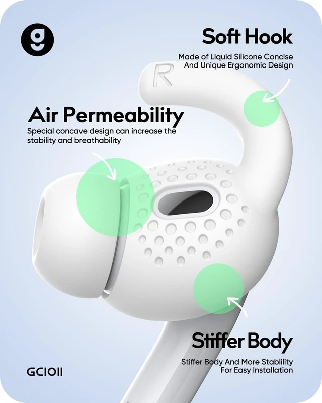 Alt view image 3 of 6 - 3 Pairs for AirPods Pro 2 Ear Hooks Covers, Anti Slip Sport Ear Tips Added Storage Pouch, Accessories Compatible with Apple AirPods Pro 2nd Generation (2022), White