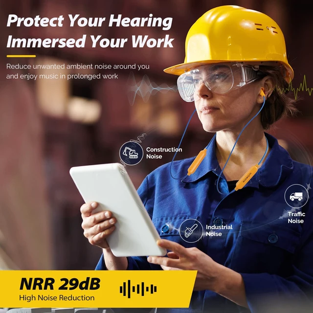 Alt view image 2 of 7 - Bluetooth Work Earplugs Headphone,Wireless in-Ear Noise Isolating Earbuds,29dB Noise Reduction Headphone with Control,19+ Hours Battery for Lawn Mowing Safety Industrial Construction(Yellow)