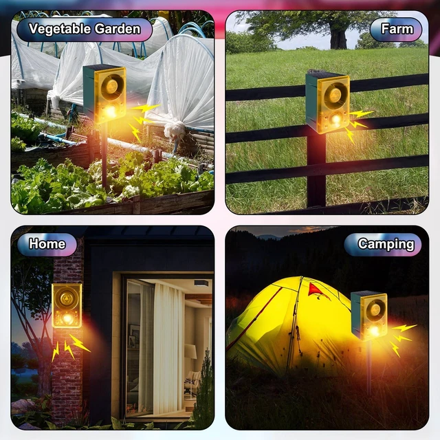 Alt view image 5 of 7 - 4 Pcs Solar Outdoor Motion Sensor Alarm with Stake 129 dB, Yellow Gunshot Sound Dog Barking 3 Modes Support Recording Adjustable Volume USB Charging Loud Noise Maker for Animal Deterrent