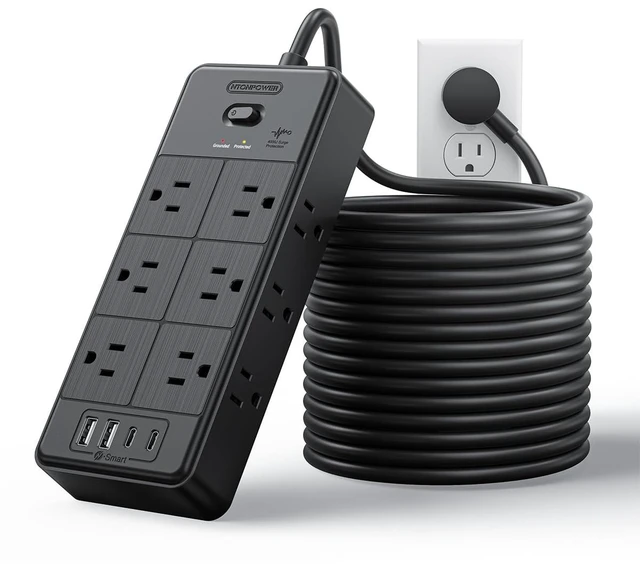 Main image of 4000J Surge Protector Power Strip, 25 FT Long Extension Cord with 12 Outlets & 4 USB Ports (2 USB C), 3 Side Multiple Outlet Extender, Wall Mounted for Home Office