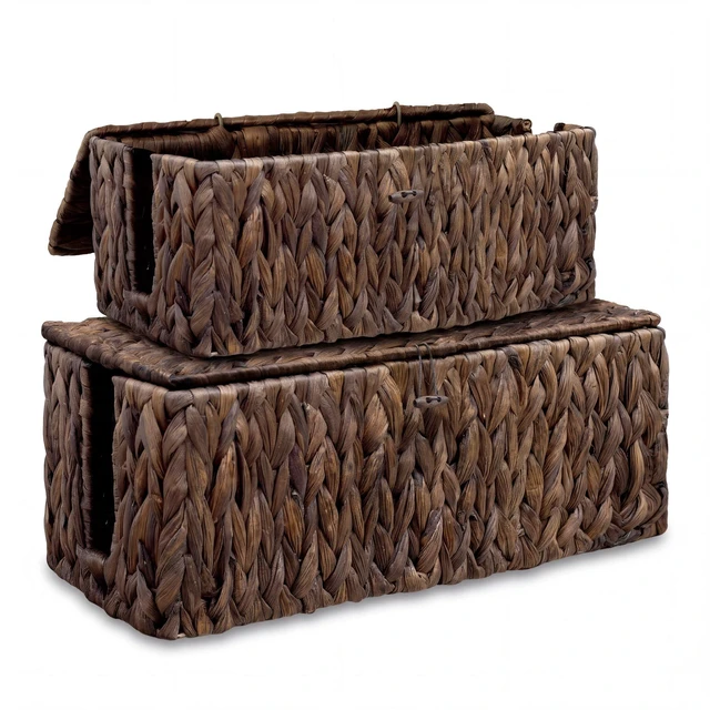 Main image of 2 Pack Water Hyacinth Floor Cord Covers with Lid, Hand-Woven Cable Management Box, 2 Open Slots Cord Box to to Hide USB Wire, Power Strip & Charger for Home & Office and Dorm, Brown