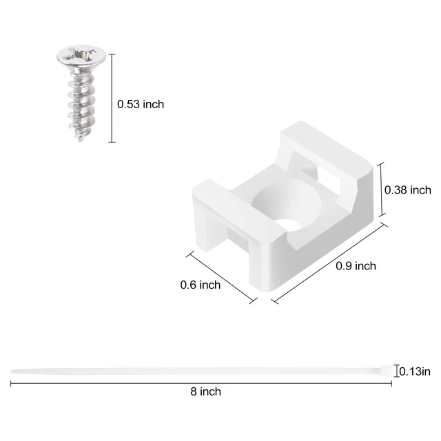 Alt view image 2 of 7 - 100 Pcs Cable Zip Tie Saddle Type Mounts Base with 8" Cable Ties Tapping Screw, Wire Cable Clips Organizer Holders Clamps White