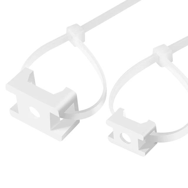 Alt view image 3 of 7 - 100 Pcs Cable Zip Tie Saddle Type Mounts Base with 8" Cable Ties Tapping Screw, Wire Cable Clips Organizer Holders Clamps White